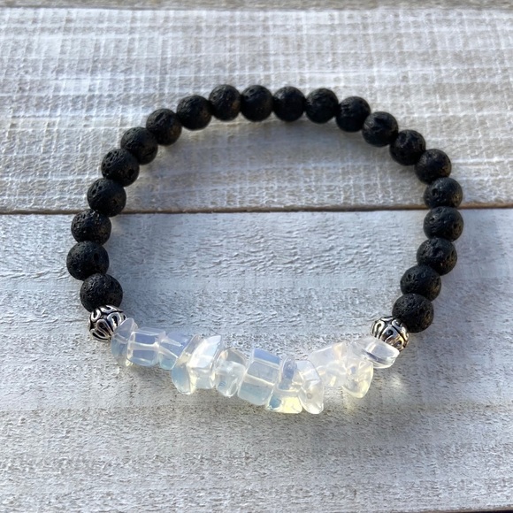 🔴 Opalite & lava rock bead stack bracelet - Picture 9 of 12